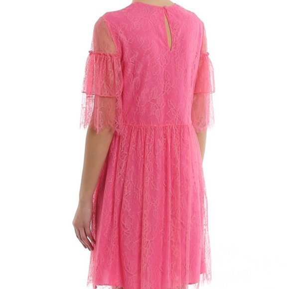Be Blumarine Lace Pink Floral design Lined Cocktail Party Dress Fit Flare Small - Picture 6 of 16
